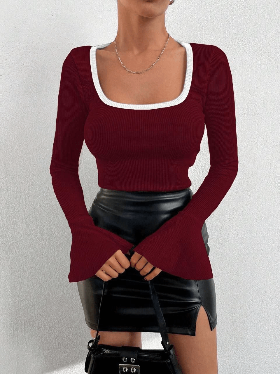 Kare Yaka Garnili Ispanyol Kol Bluz - ÖZER&HERMİN