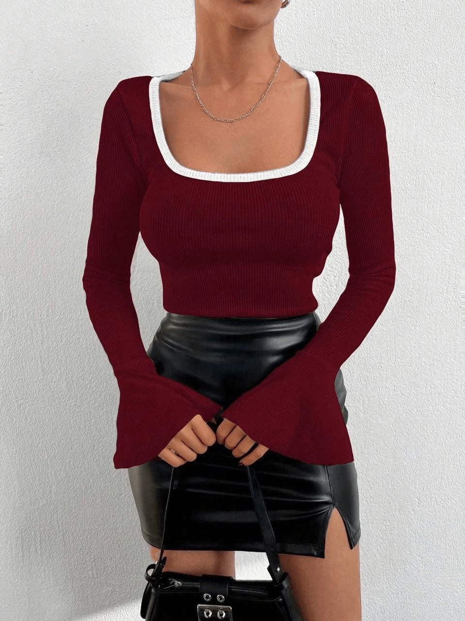 Kare Yaka Garnili Ispanyol Kol Bluz - ÖZER&HERMİN