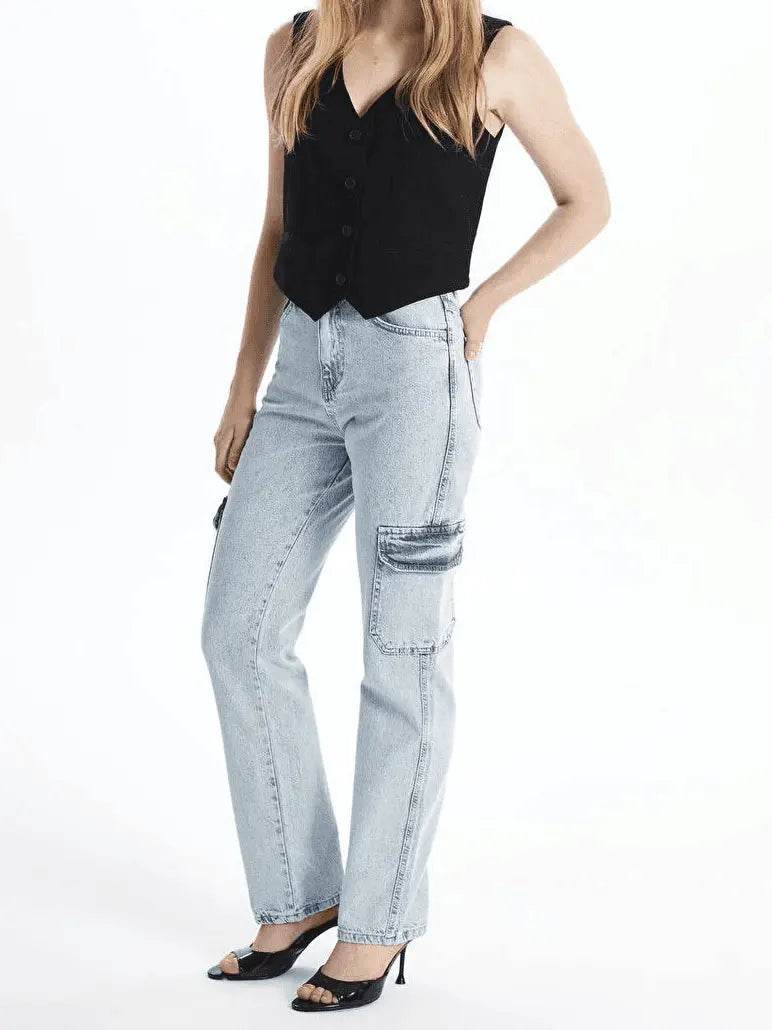 Kargo cep kar yıkama jeans pantolon - Özer&Hermin