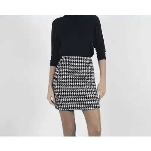 Kazaayağı Mini Etek Siyah - Beyaz Likralı Tasarım - ÖZER&HERMİN