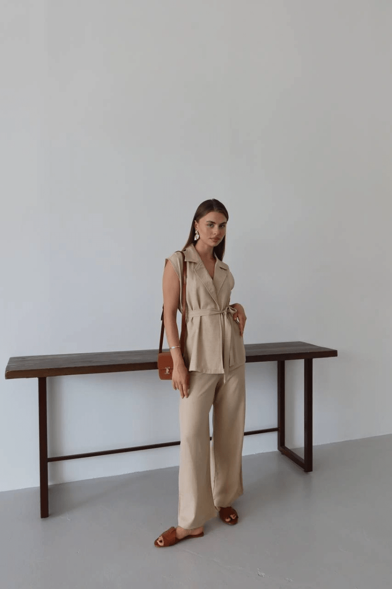 Keten yelek pantolon takım pt - ÖZER&HERMİN