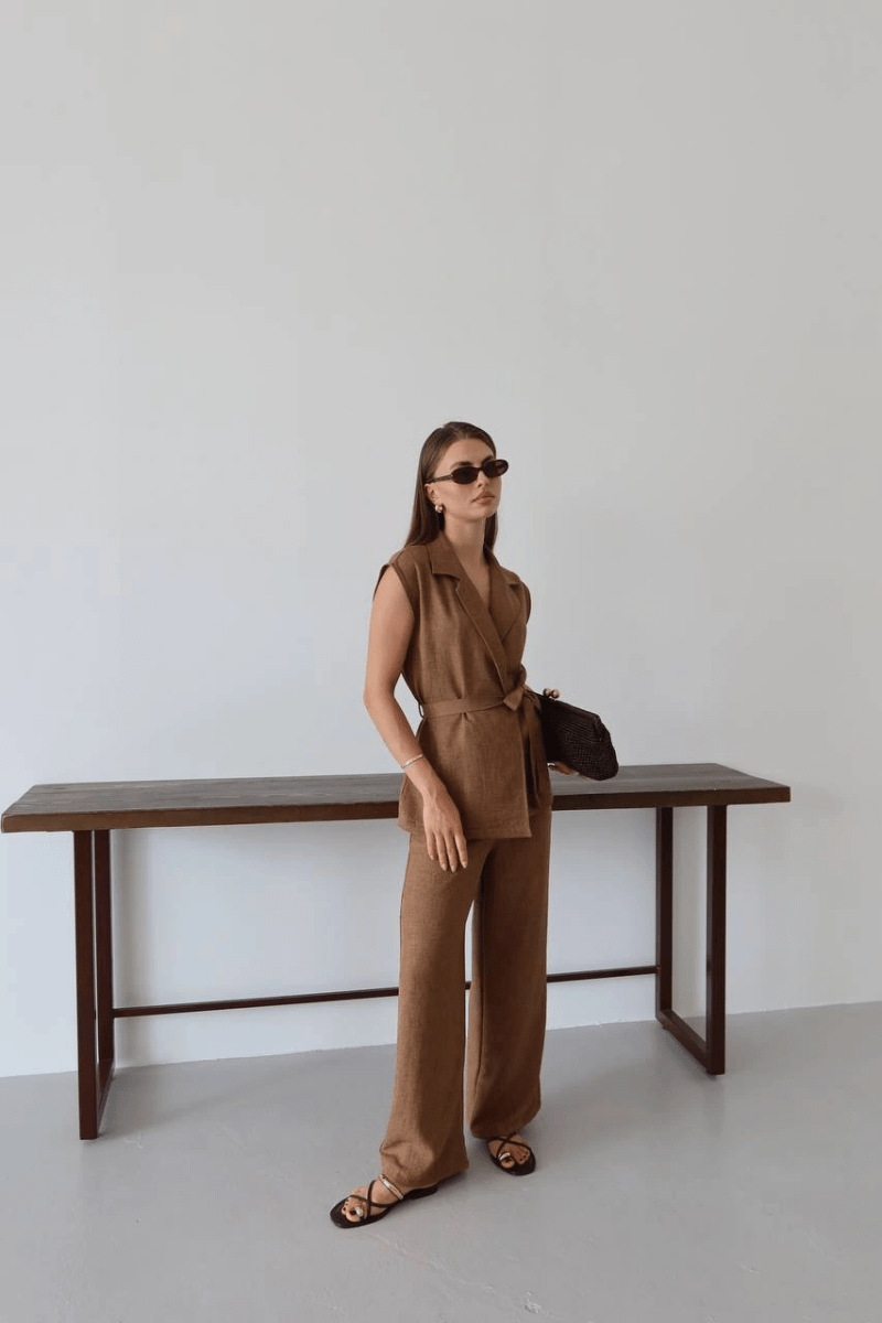 Keten yelek pantolon takım pt - ÖZER&HERMİN