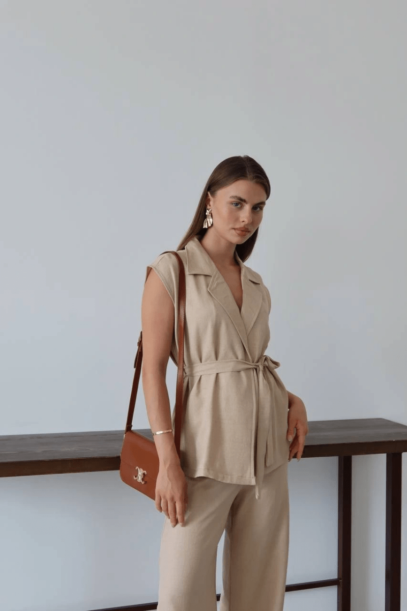 Keten yelek pantolon takım pt - ÖZER&HERMİN