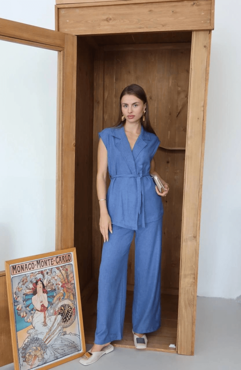 Keten yelek pantolon takım pt - ÖZER&HERMİN