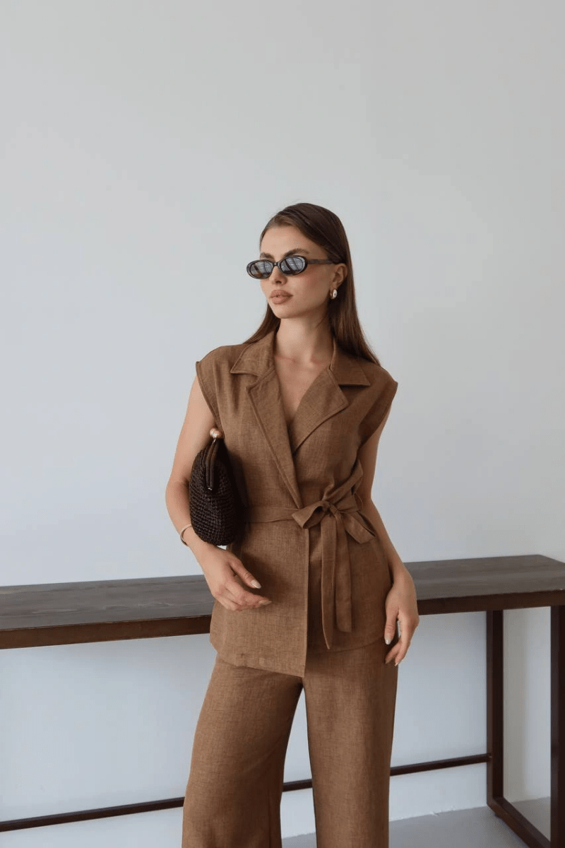 Keten yelek pantolon takım pt - ÖZER&HERMİN