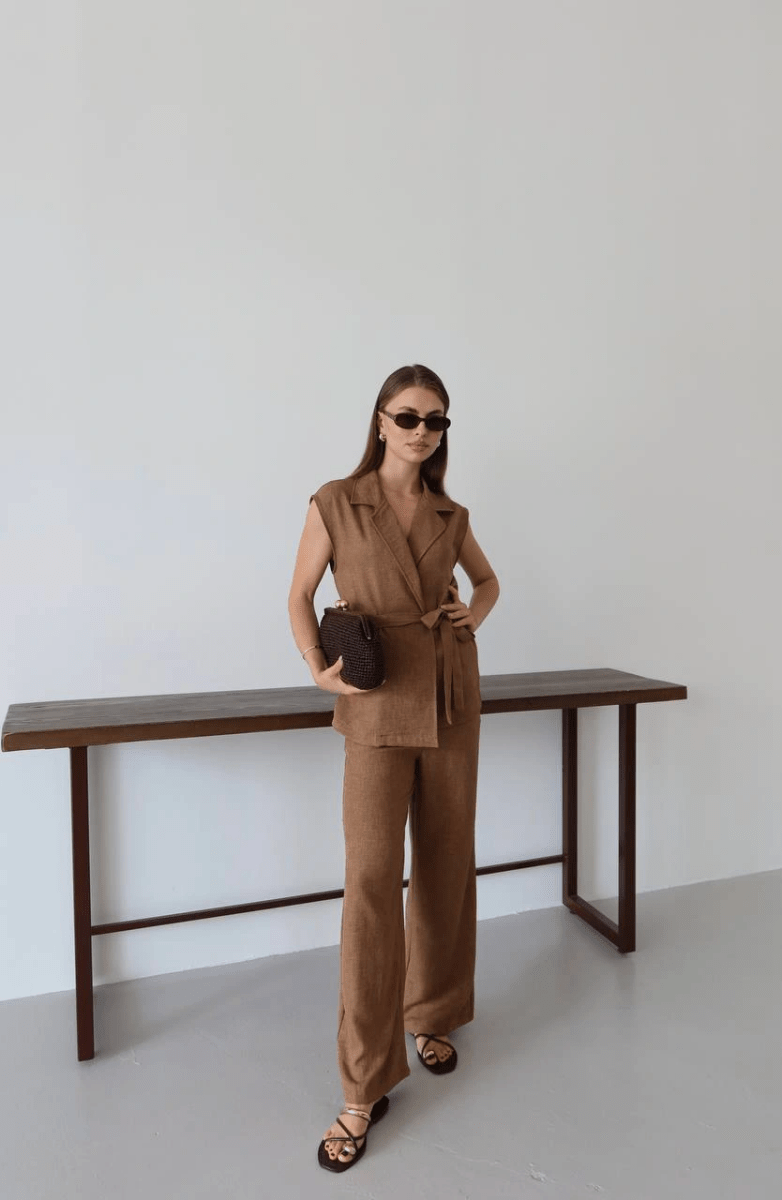 Keten yelek pantolon takım pt - ÖZER&HERMİN