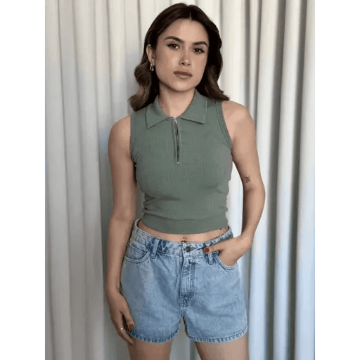 Kisa Fermuarli Crop Bluz - Şık ve Rahat Tasarım - ÖZER&HERMİN