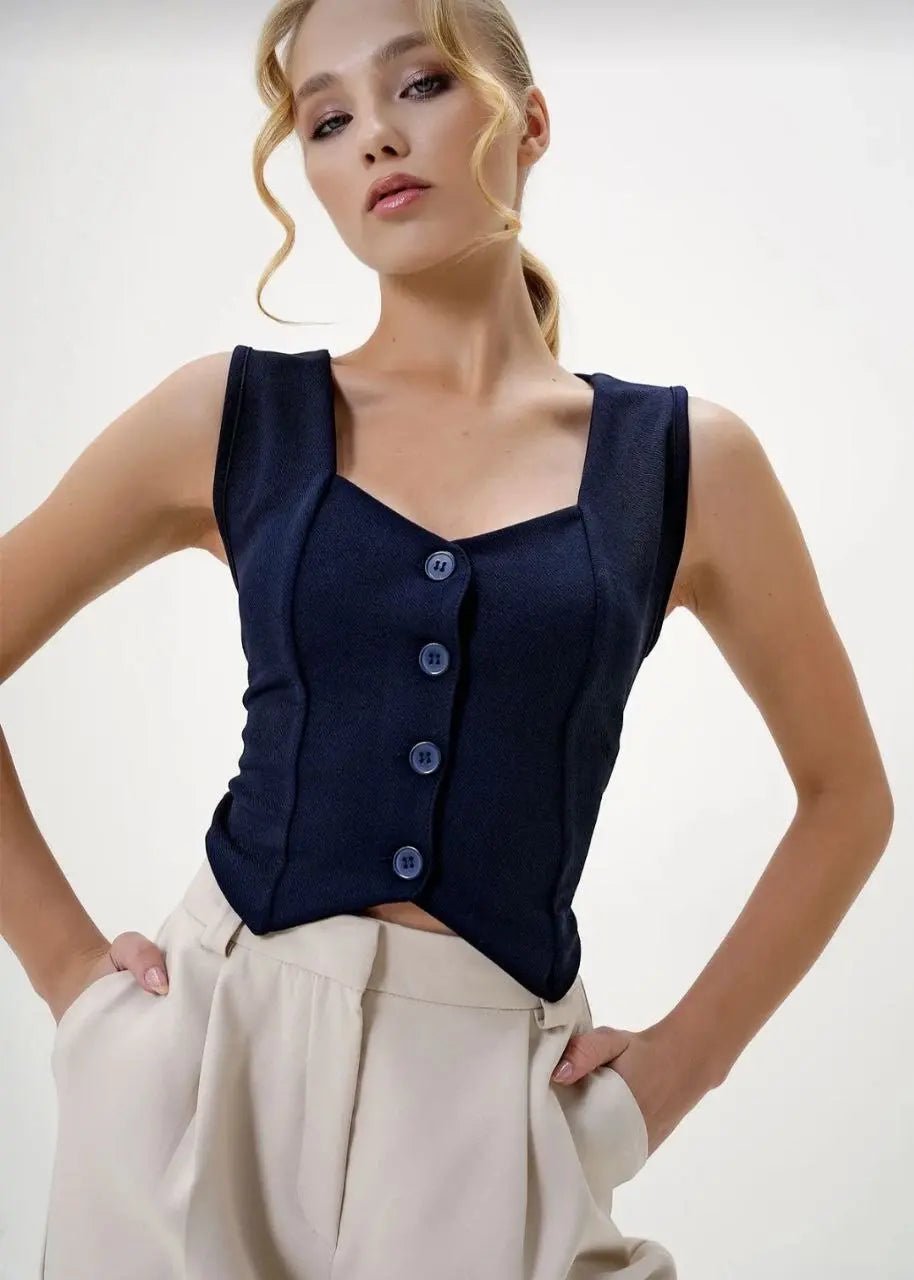 Krep Kumas Yelek - Düğmeli Şık ve Rahat Tasarım - ÖZER&HERMİN