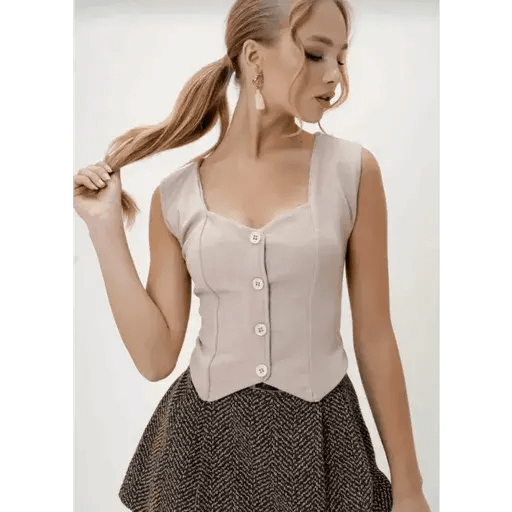 Krep Kumas Yelek - Düğmeli Şık ve Rahat Tasarım - ÖZER&HERMİN