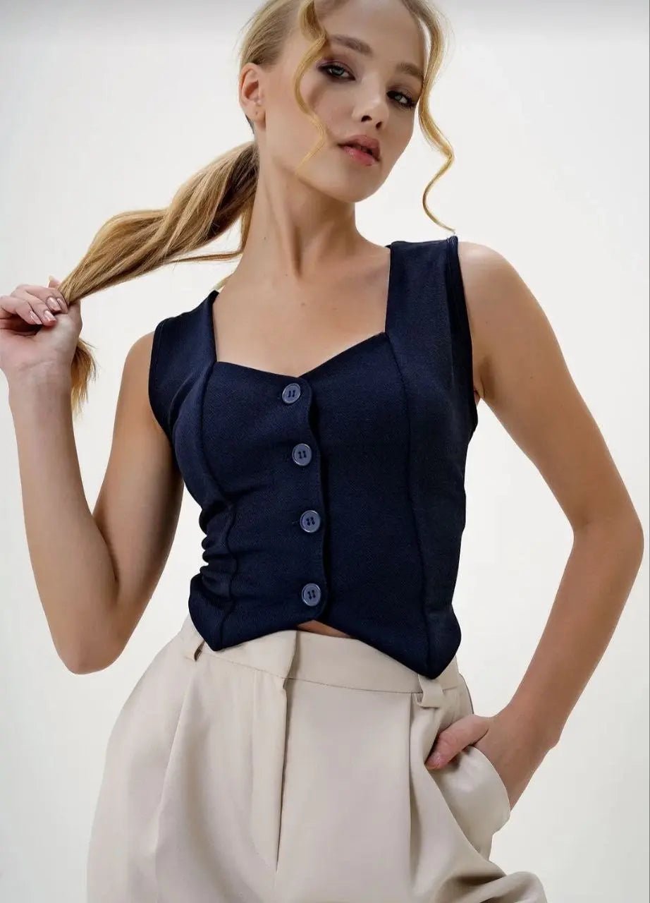 Krep Kumas Yelek - Düğmeli Şık ve Rahat Tasarım - ÖZER&HERMİN