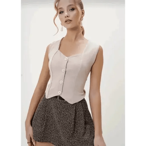 Krep Kumas Yelek - Düğmeli Şık ve Rahat Tasarım - ÖZER&HERMİN