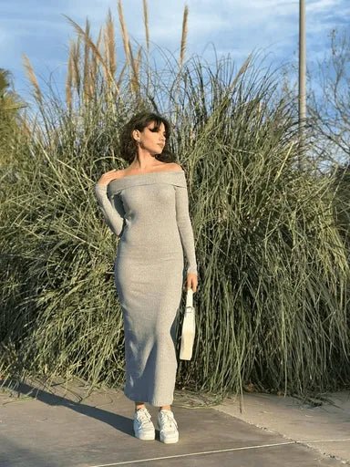 Madonna Yaka Uzun Elbise Şardonlu - Şıklığın ve Rahatlığın Bir Arada buluştuğu Tasarım - ÖZER&HERMİN