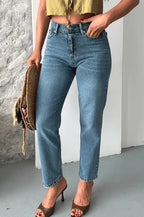 Mom fit kar yıkama bıyık detaylı jeans pantolon - Özer&Hermin