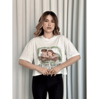 Oversize Beyaz baskılı crop tişört - Özer&Hermin