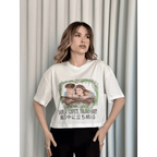 Oversize Beyaz baskılı crop tişört - Özer&Hermin