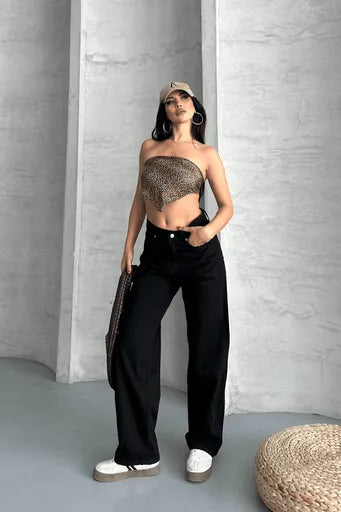 Palazzo straight enzim süper taş yıkama jeans pantolon - Özer&Hermin