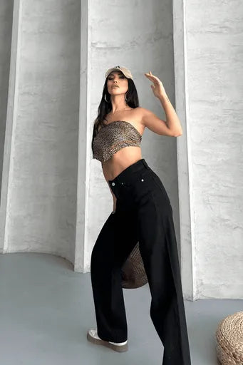 Palazzo straight enzim süper taş yıkama jeans pantolon - Özer&Hermin