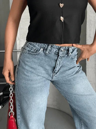 Palazzo straight kar yıkama jeans pantolon - Özer&Hermin