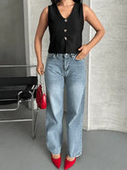 Palazzo straight kar yıkama jeans pantolon - Özer&Hermin