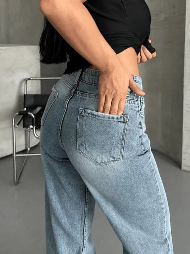Palazzo straight kar yıkama jeans pantolon - Özer&Hermin