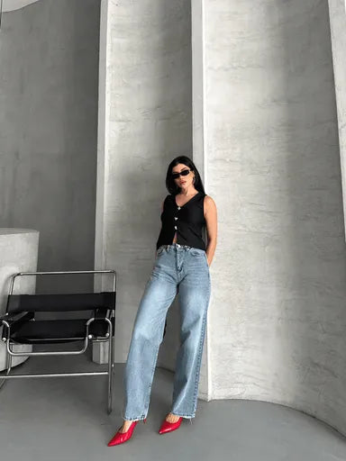 Palazzo straight kar yıkama jeans pantolon - Özer&Hermin