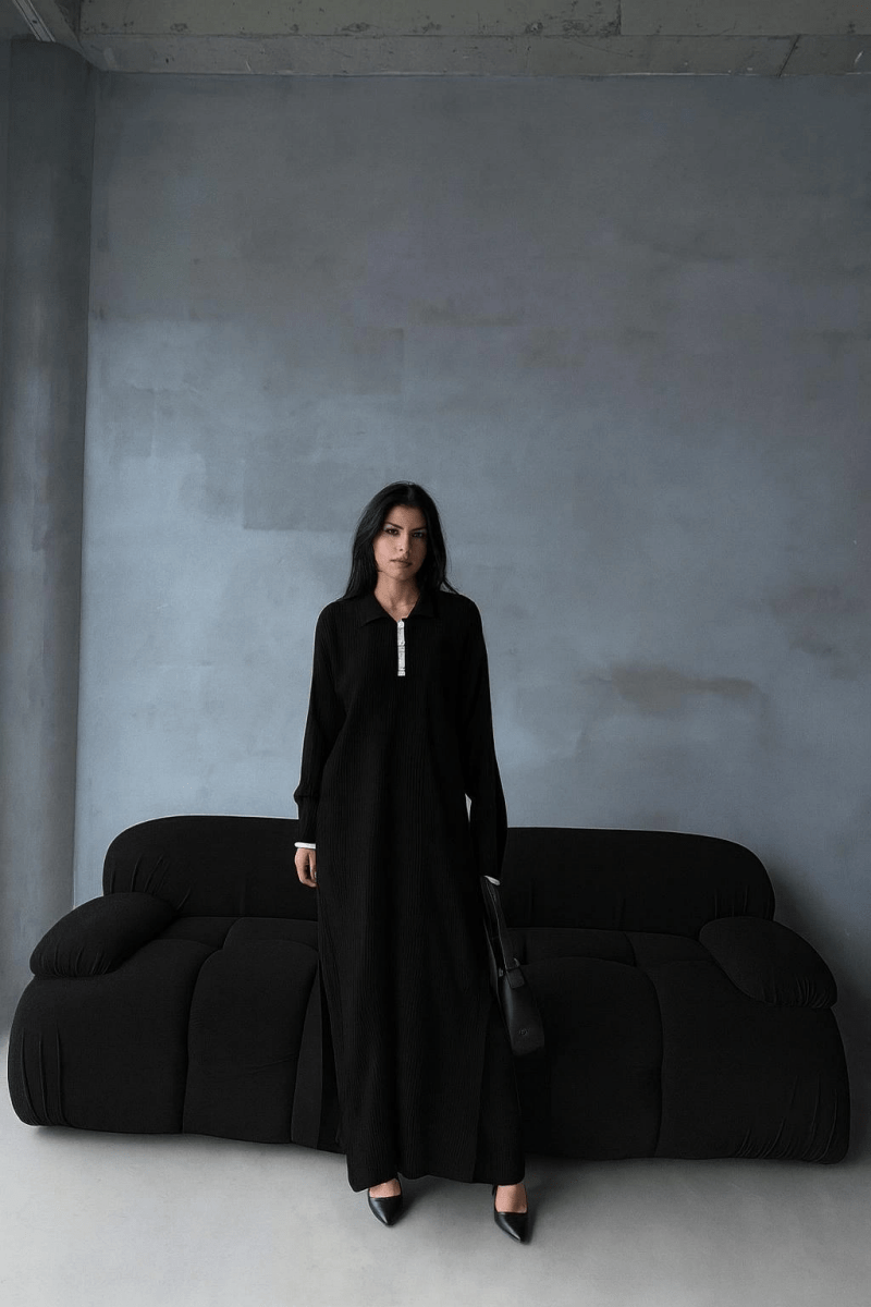 Pantolon yırtmaçlı elbise ikili triko takım - ÖZER&HERMİN