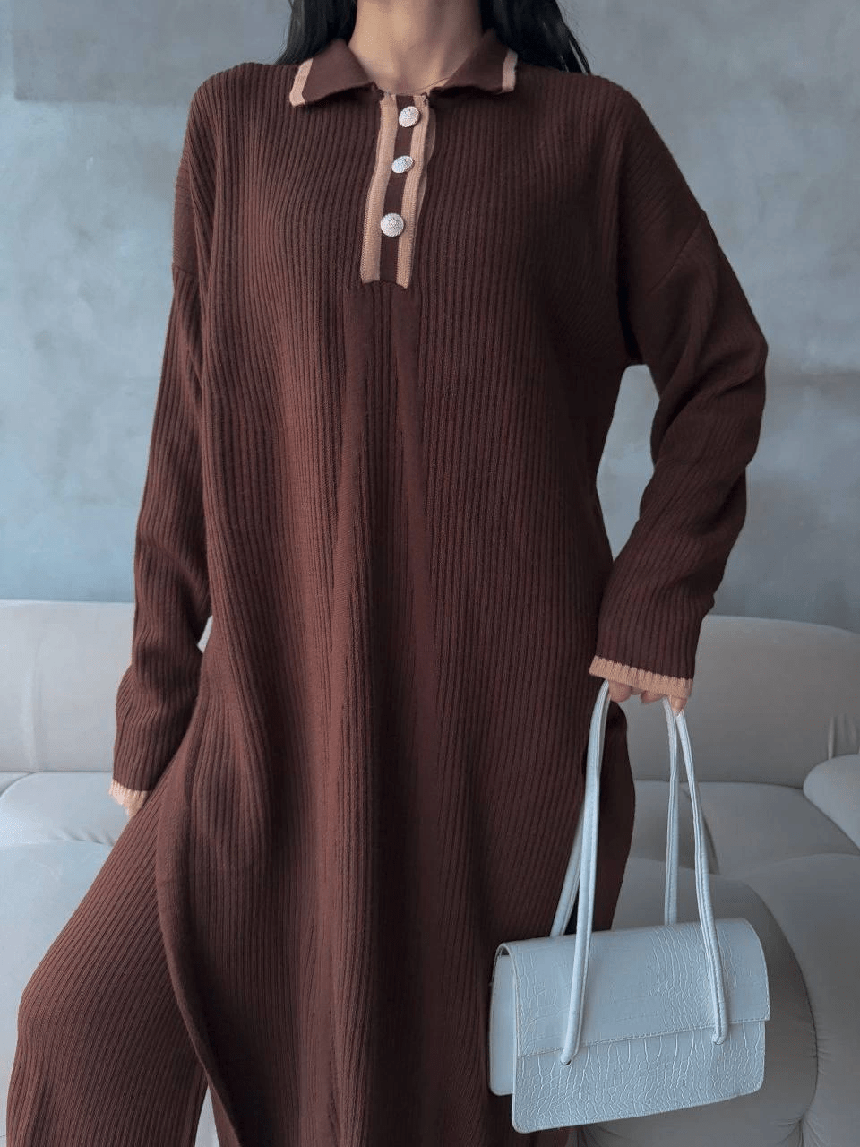 Pantolon Yirtmacli Triko Elbise Takim - Şık ve Rahat İki Parça Set - ÖZER&HERMİN