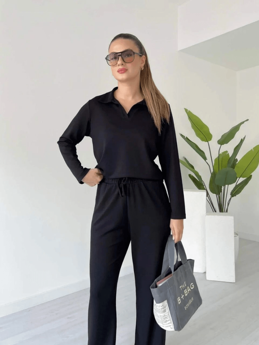 Polo yaka alt üst kollu modal takım - ÖZER&HERMİN