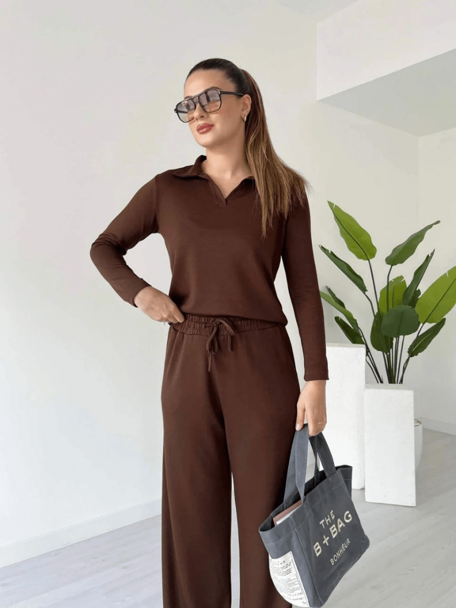 Polo yaka alt üst kollu modal takım - ÖZER&HERMİN