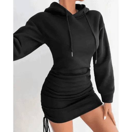 Sardonlu Siyah Mini Elbise - Kapşonlu ve Şık Tasarım - ÖZER&HERMİN
