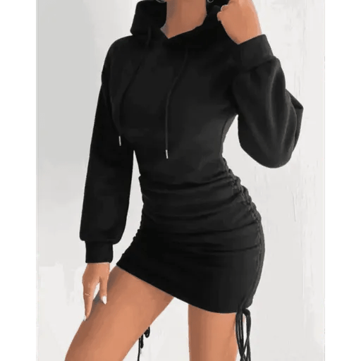 Sardonlu Siyah Mini Elbise - Kapşonlu ve Şık Tasarım - ÖZER&HERMİN