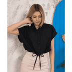 Sıfır kollu bağlamalı crop gömlek - Özer&Hermin