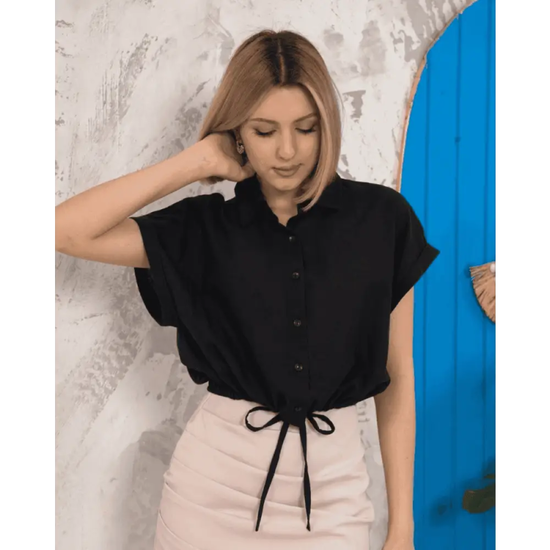 Sıfır kollu bağlamalı crop gömlek - Özer&Hermin
