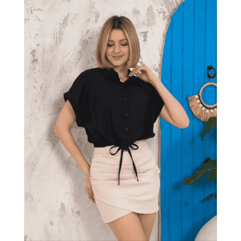 Sıfır kollu bağlamalı crop gömlek - Özer&Hermin