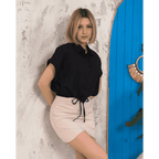 Sıfır kollu bağlamalı crop gömlek - Özer&Hermin