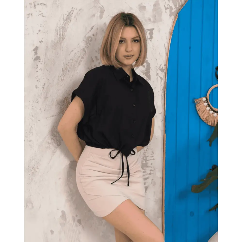 Sıfır kollu bağlamalı crop gömlek - Özer&Hermin