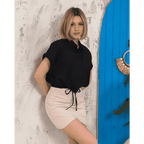 Sıfır kollu bağlamalı crop gömlek - Özer&Hermin