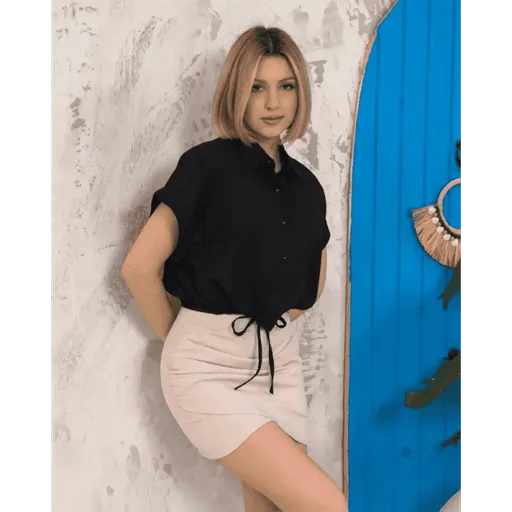 Sıfır kollu bağlamalı crop gömlek - Özer&Hermin