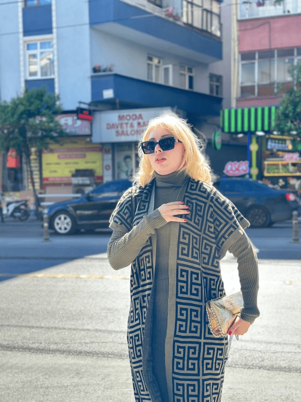 Siyah Cizgi Desenli Elbiseli Hirka - Pudra Siyah - ÖZER&HERMİN