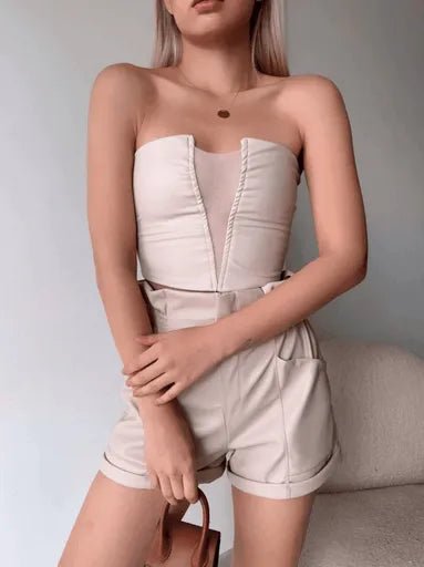 Tullu Deri Crop Top - Şık ve Trend Moda Temel Ürünleri - ÖZER&HERMİN