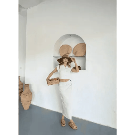 Uzun Etekli Bluz Takimi Keten Modası - ÖZER&HERMİN