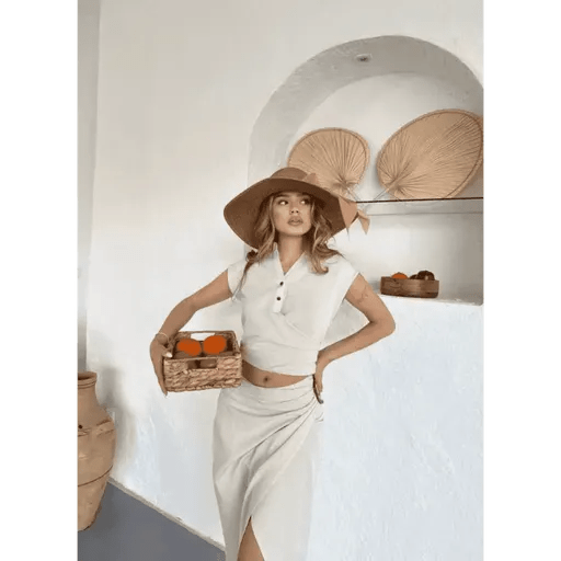 Uzun Etekli Bluz Takimi Keten Modası - ÖZER&HERMİN