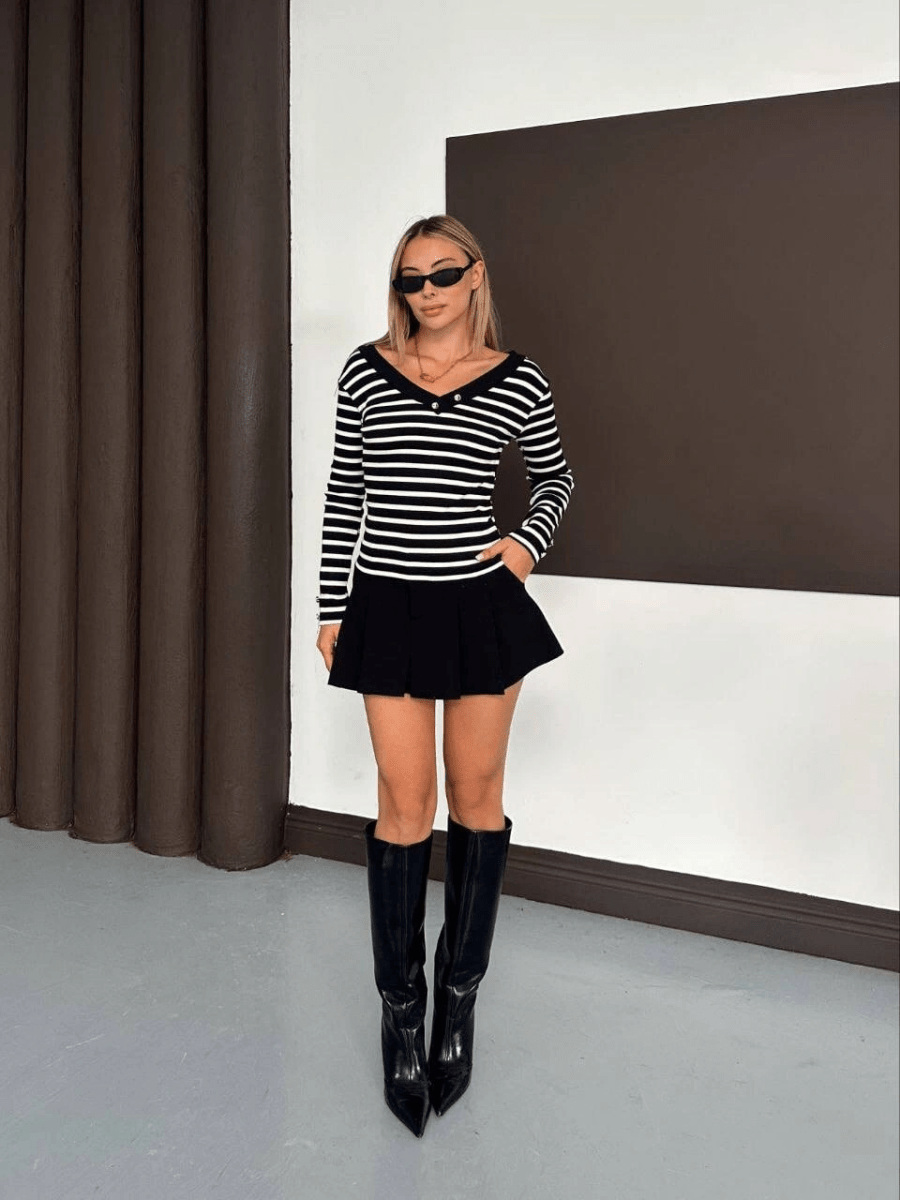 V yaka kol ve yaka düğmeli bluz - ÖZER&HERMİN