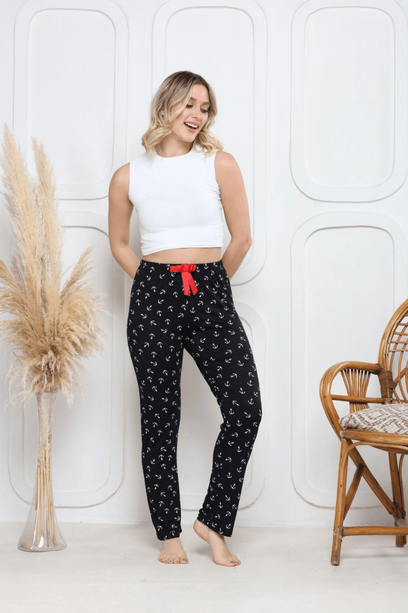 Viskon likralı alt pijama gri üzerine pembe baskı desenli - ÖZER&HERMİN