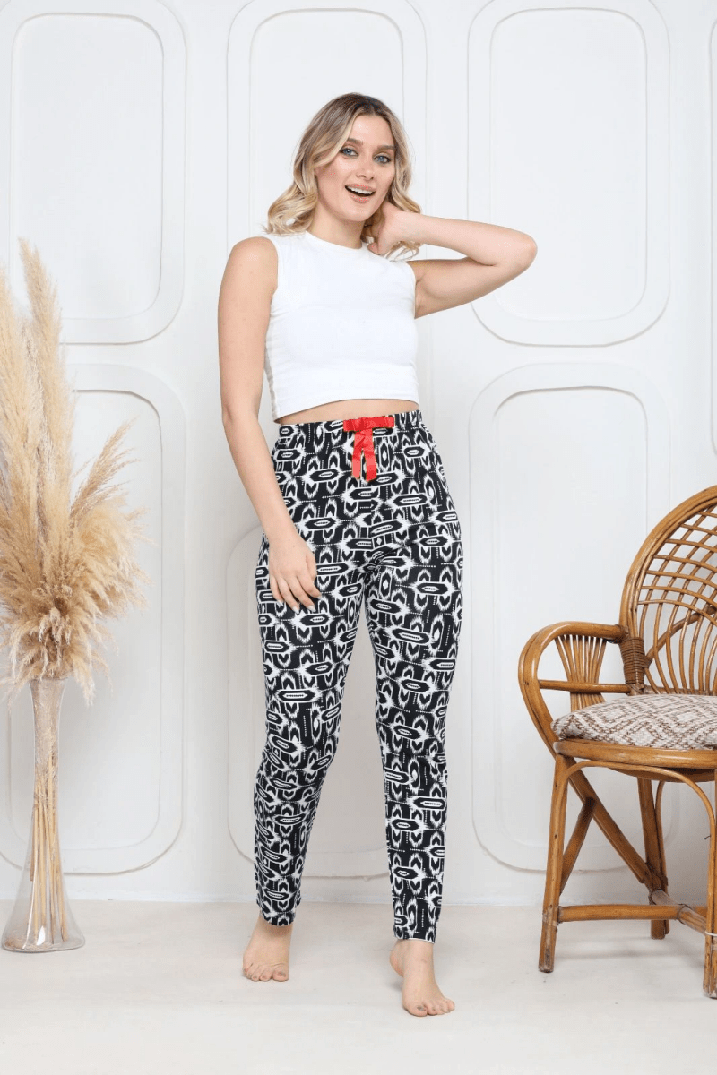 Viskon likralı alt pijama süzgülü siyah baskı desenli - ÖZER&HERMİN