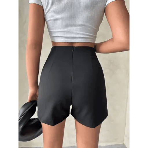 Yüksek Bel Deri Şort - Parçalı Double Kumaş Tasarımı ile Şıklık - ÖZER&HERMİN