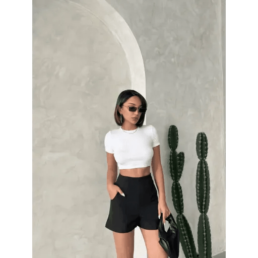 Yüksek Bel Deri Şort - Parçalı Double Kumaş Tasarımı ile Şıklık - ÖZER&HERMİN