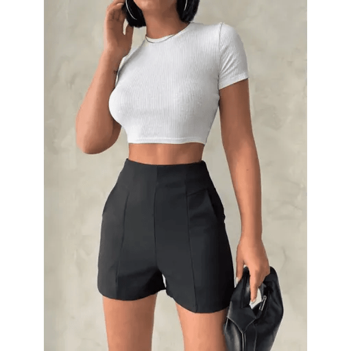 Yüksek Bel Deri Şort - Parçalı Double Kumaş Tasarımı ile Şıklık - ÖZER&HERMİN